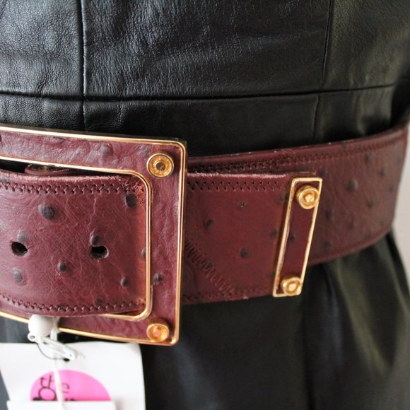 3.1 Phillip Lim Ostrich Leather Belt Burgundy Bordeaux Size Small Outnet - Picture 5 of 5